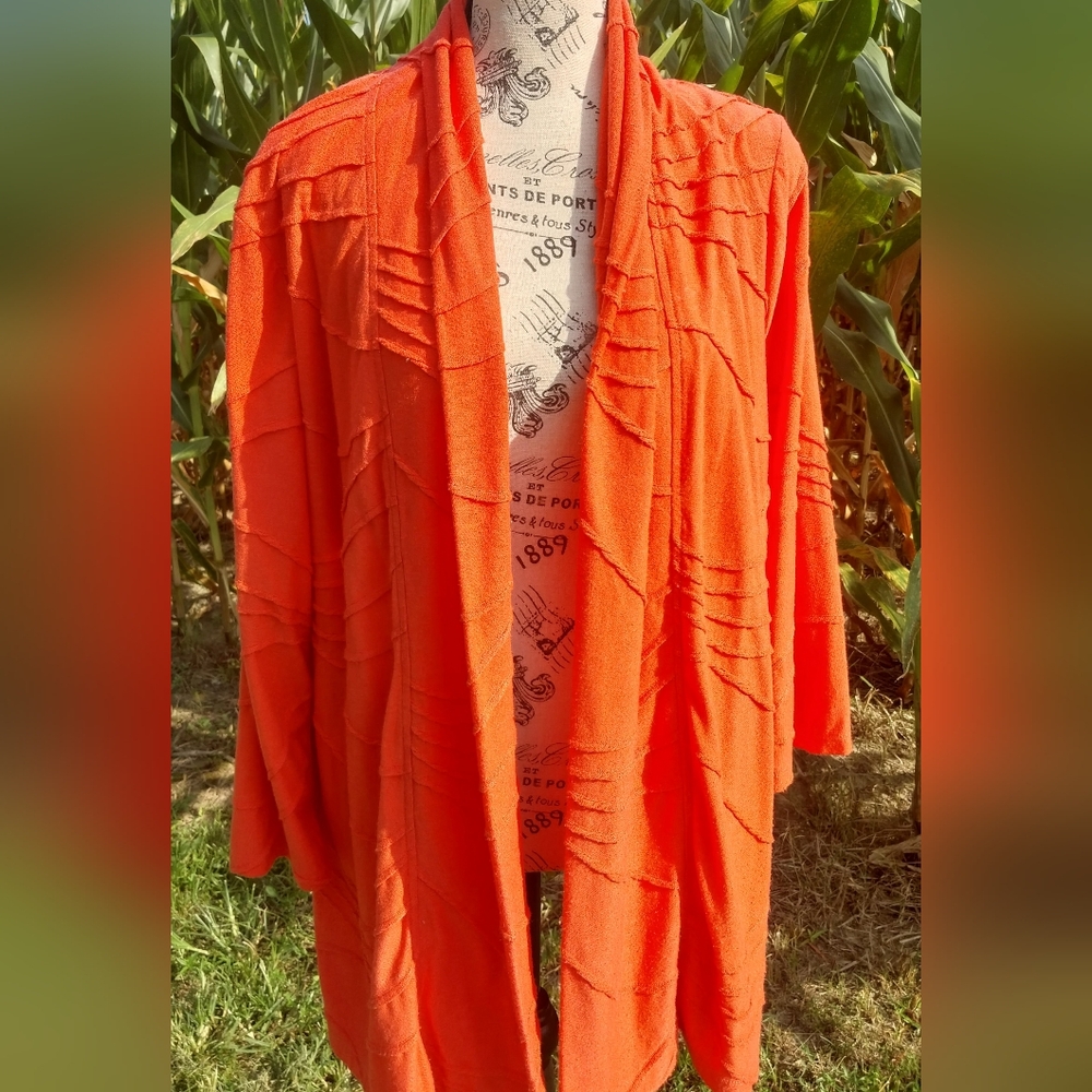 Rafaella Spooky FALL Season Vibrant Orange Open Cardigan/XL